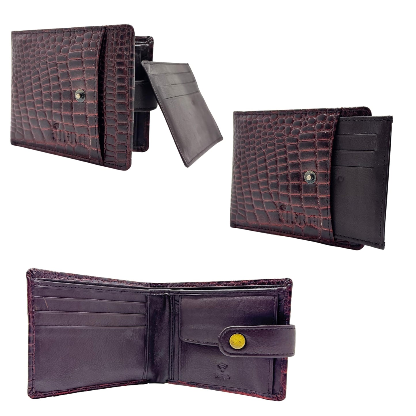 JIGRA Men’s Leather RFID Wallet – Bifold Brown Wallet with Snap Button Closure, 7 Card Slots, 2 Cash Compartments, 1 Coin Pocket & ID Window – Secure Slim Wallet with Gift Box – Genuine Leather