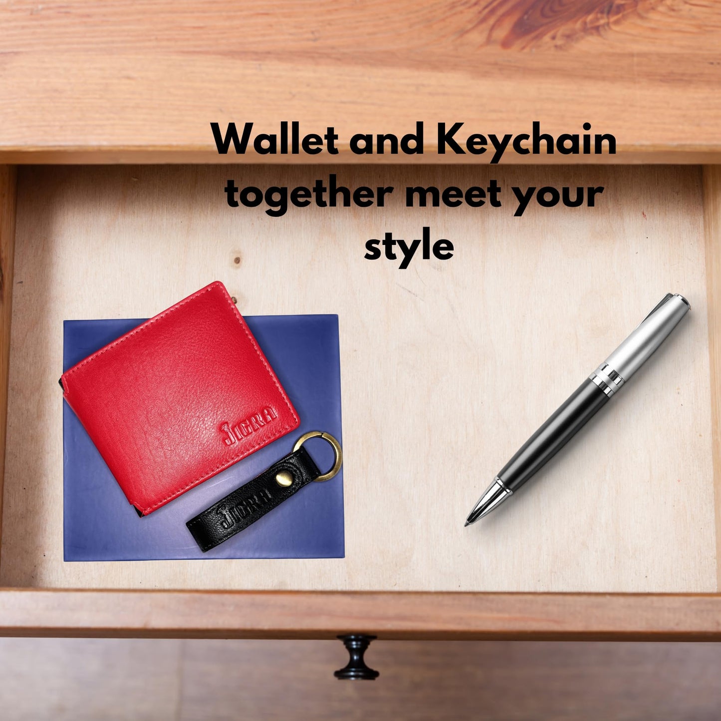 JIGRA Men’s Leather RFID Wallet – Soft Genuine Red Bifold with Coin Pocket, 5 Card Slots, 2 Cash Compartments – Minimalist Wallet for Men with Gift Box & Matching Leather Keychain