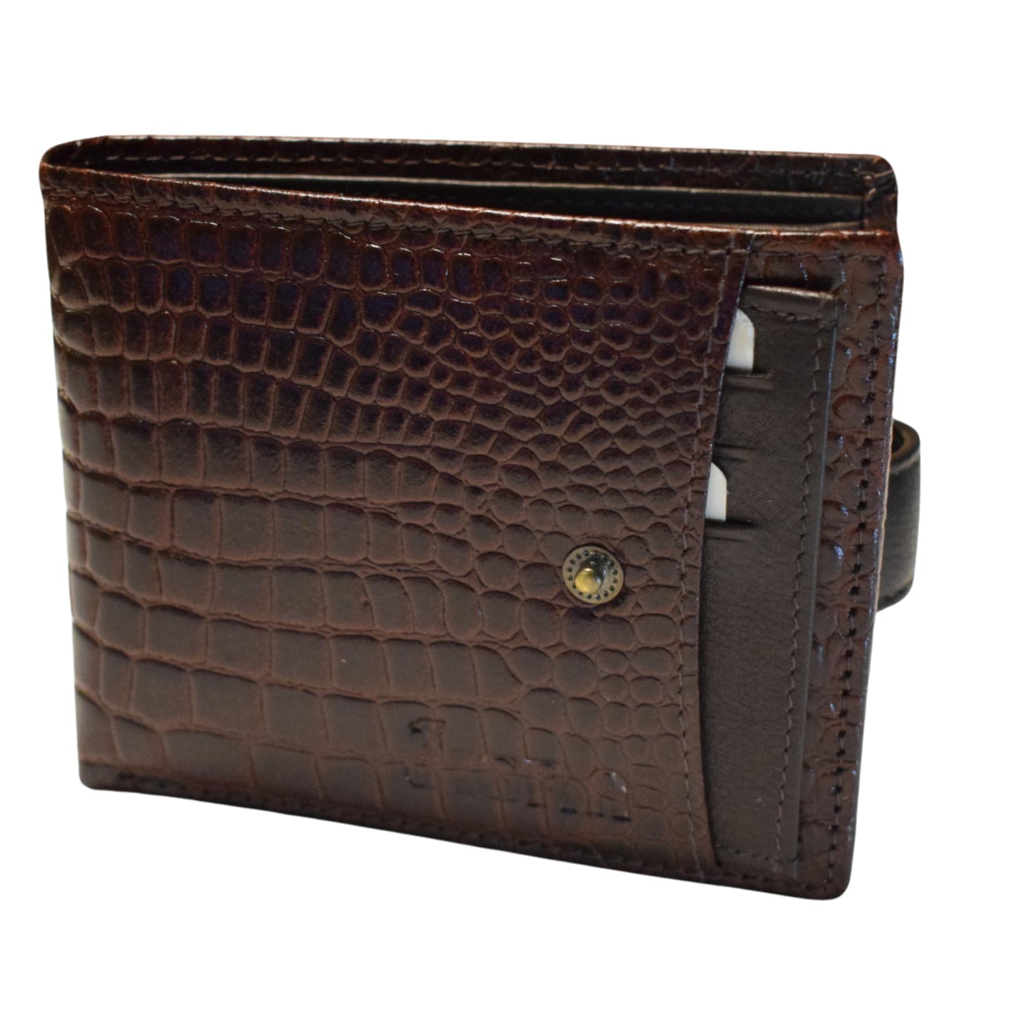 JIGRA Men’s Leather RFID Wallet – Bifold Brown Wallet with Snap Button Closure, 7 Card Slots, 2 Cash Compartments, 1 Coin Pocket & ID Window – Secure Slim Wallet with Gift Box – Genuine Leather