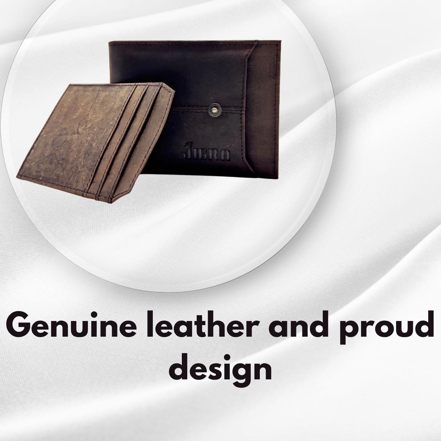 JIGRA Men’s Leather RFID Wallet – Brown Bifold with Zip Coin Pocket, 10 Card Slots, 3 Cash Compartments & ID Window – Secure Button Closure Wallet for Men with Gift Box – Genuine Leather