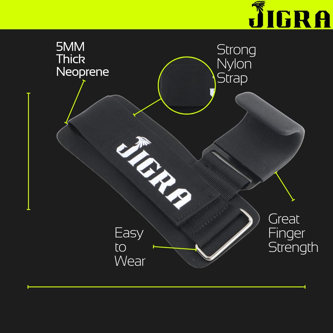 JIGRA Weight Lifting Hooks – Heavy Duty Steel Gym Straps & Wrist Straps for Deadlift, Powerlifting, Pull-Ups – Neoprene Padded Straps Weightlifting for Heavy Lifting – Men & Women