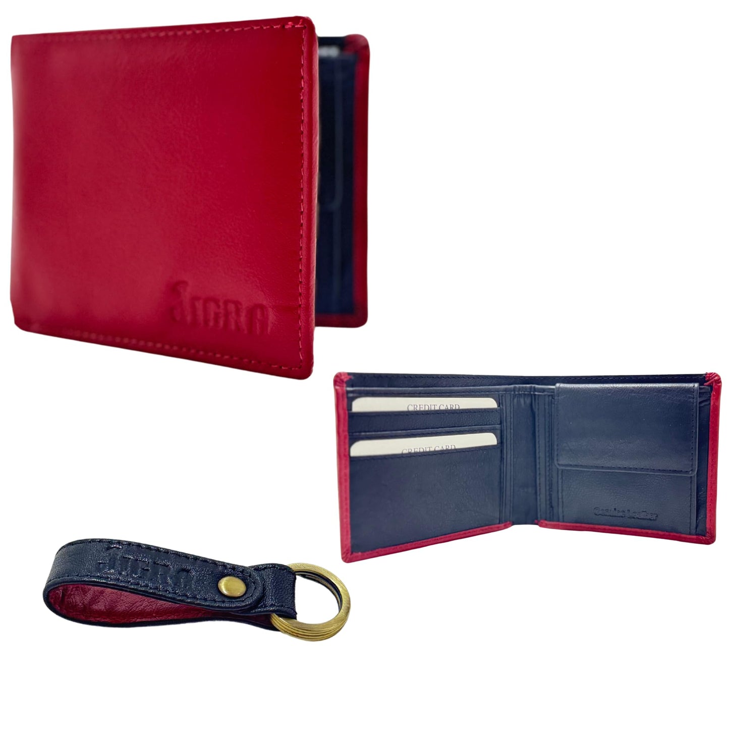 JIGRA Men’s Leather RFID Wallet – Soft Genuine Red Bifold with Coin Pocket, 5 Card Slots, 2 Cash Compartments – Minimalist Wallet for Men with Gift Box & Matching Leather Keychain