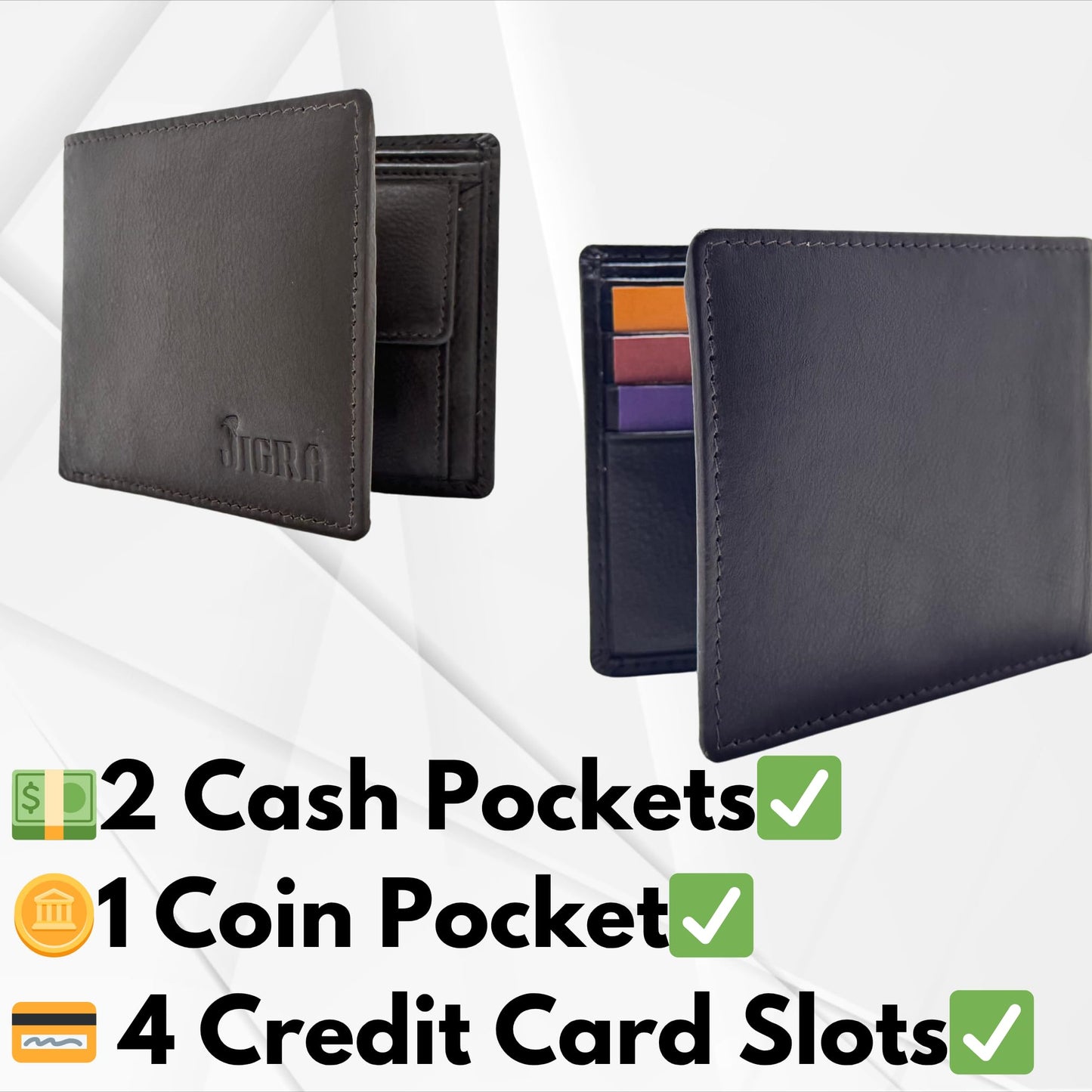 JIGRA Men’s Leather RFID Wallet – Genuine Soft Brown Bifold with Coin Pocket, 4 Card Slots, 2 Cash Compartments – Minimalist Slim Wallet for Men with Gift Box & Matching Keychain