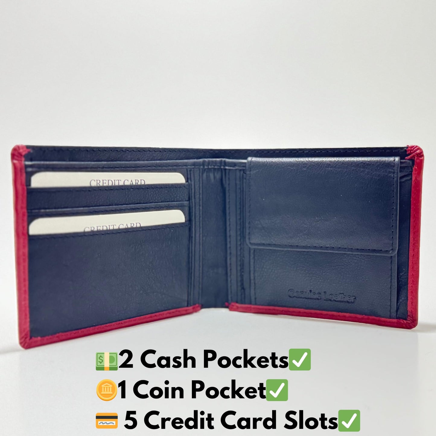 JIGRA Men’s Leather RFID Wallet – Soft Genuine Red Bifold with Coin Pocket, 5 Card Slots, 2 Cash Compartments – Minimalist Wallet for Men with Gift Box & Matching Leather Keychain