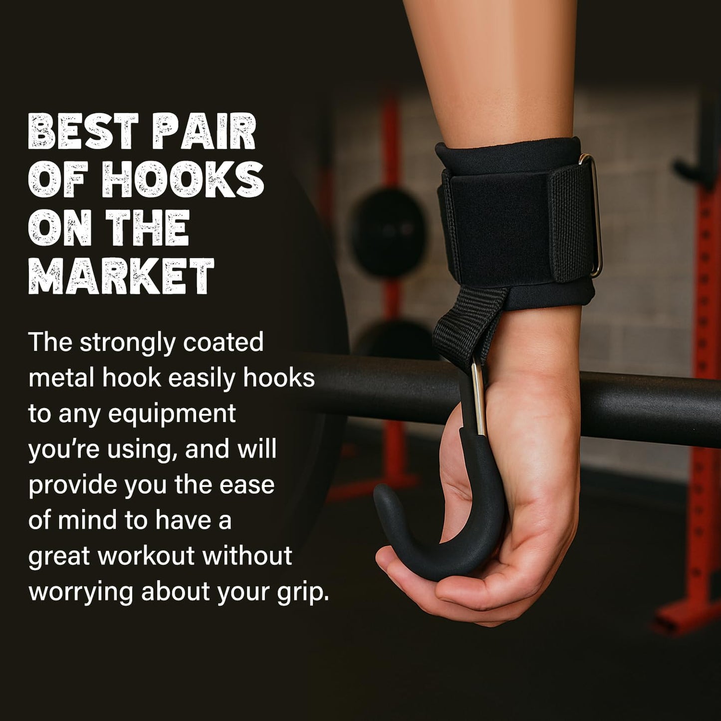 JIGRA Weight Lifting Hooks – Heavy Duty Steel Gym Straps & Wrist Straps for Deadlift, Powerlifting, Pull-Ups – Neoprene Padded Straps Weightlifting for Heavy Lifting – Men & Women