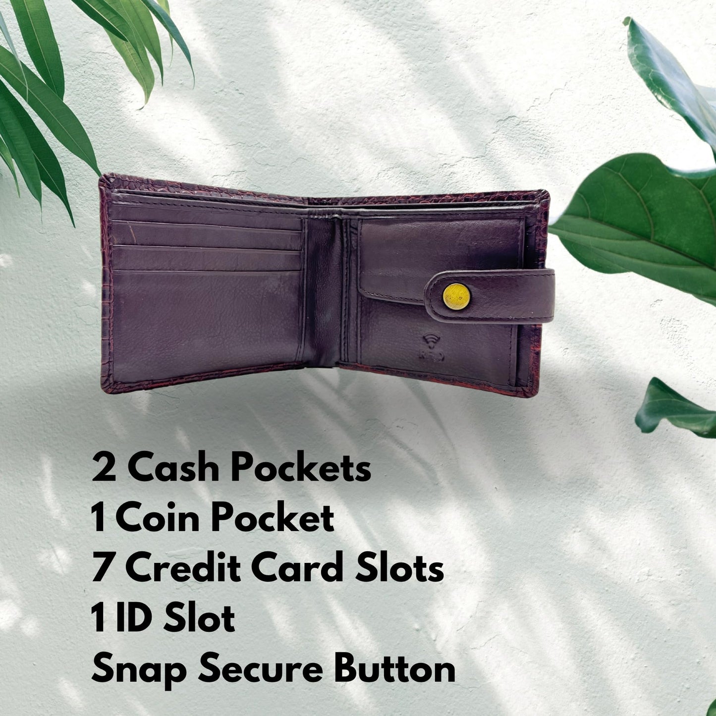 JIGRA Men’s Leather RFID Wallet – Bifold Brown Wallet with Snap Button Closure, 7 Card Slots, 2 Cash Compartments, 1 Coin Pocket & ID Window – Secure Slim Wallet with Gift Box – Genuine Leather