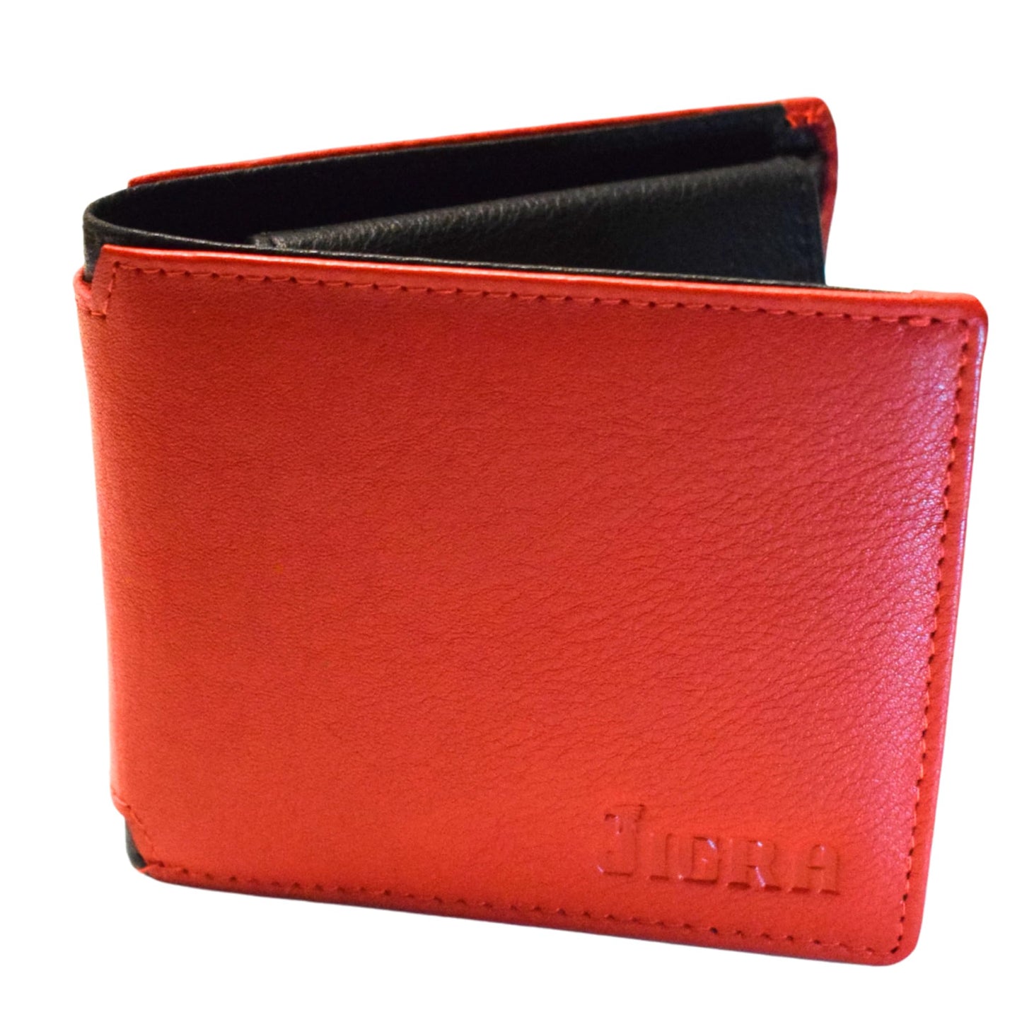 JIGRA Men’s Leather RFID Wallet – Soft Genuine Red Bifold with Coin Pocket, 5 Card Slots, 2 Cash Compartments – Minimalist Wallet for Men with Gift Box & Matching Leather Keychain