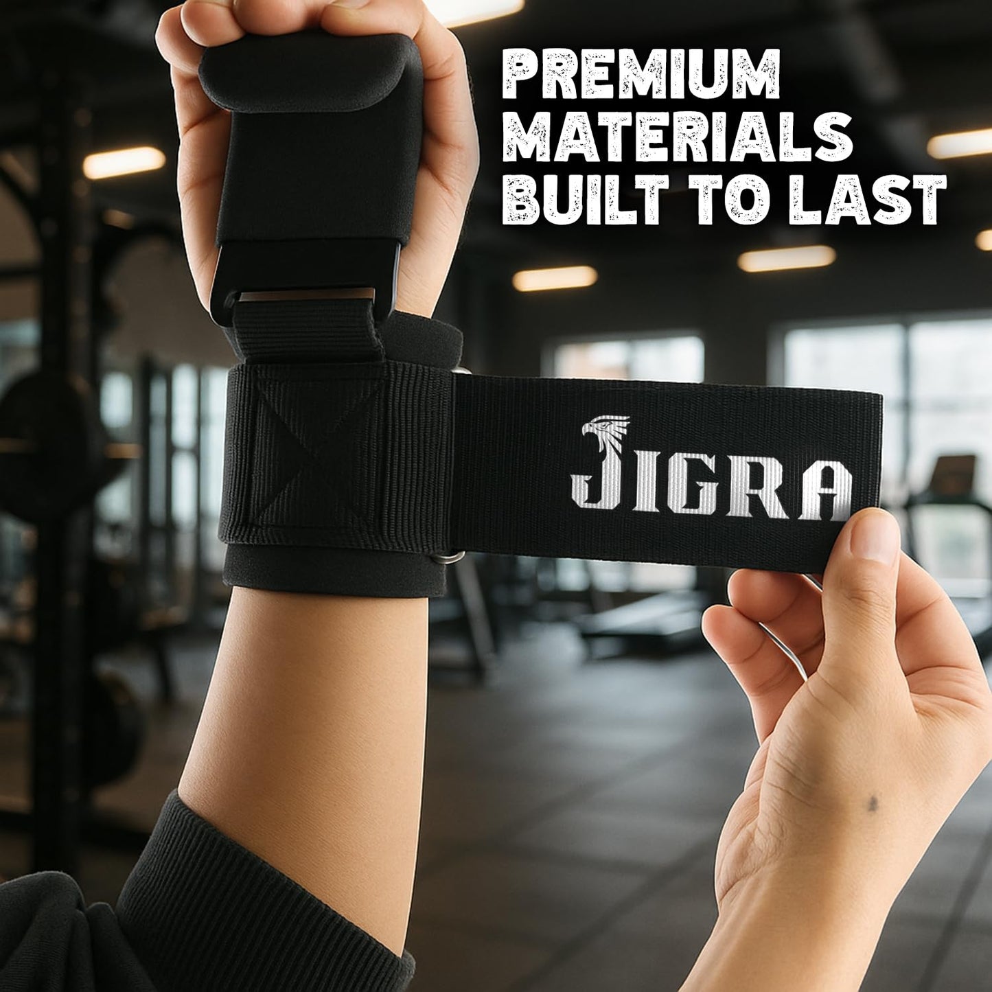 JIGRA Weight Lifting Hooks – Heavy Duty Steel Gym Straps & Wrist Straps for Deadlift, Powerlifting, Pull-Ups – Neoprene Padded Straps Weightlifting for Heavy Lifting – Men & Women