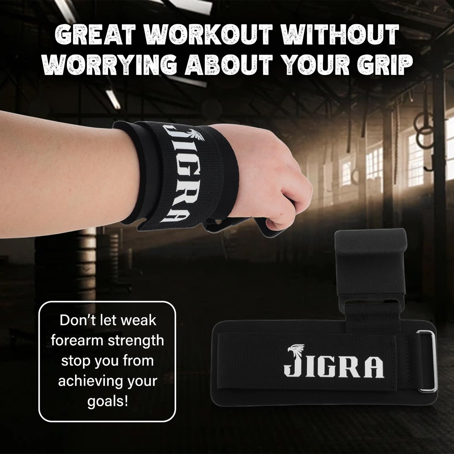 JIGRA Weight Lifting Hooks – Heavy Duty Steel Gym Straps & Wrist Straps for Deadlift, Powerlifting, Pull-Ups – Neoprene Padded Straps Weightlifting for Heavy Lifting – Men & Women