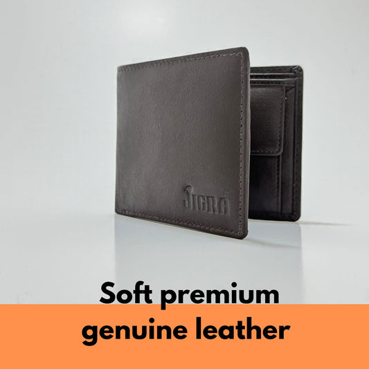 JIGRA Men’s Leather RFID Wallet – Genuine Soft Brown Bifold with Coin Pocket, 4 Card Slots, 2 Cash Compartments – Minimalist Slim Wallet for Men with Gift Box & Matching Keychain